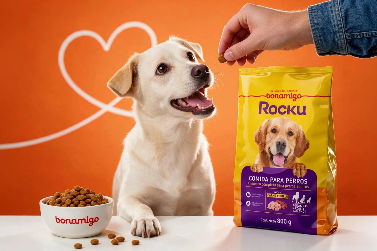 Perro esperando comida para perros Rocku Bonamigo
