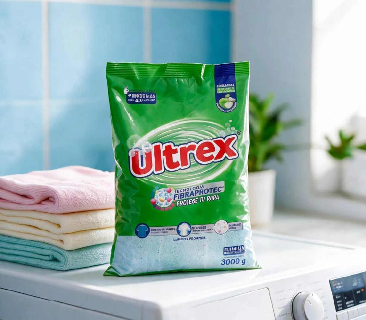 Detergente en bolsa Ultrex 3000g sobre lavadora